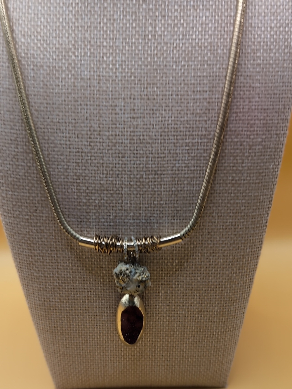 Stone & Wire-Wrapped Gold Tone Pendant Necklace - NWT